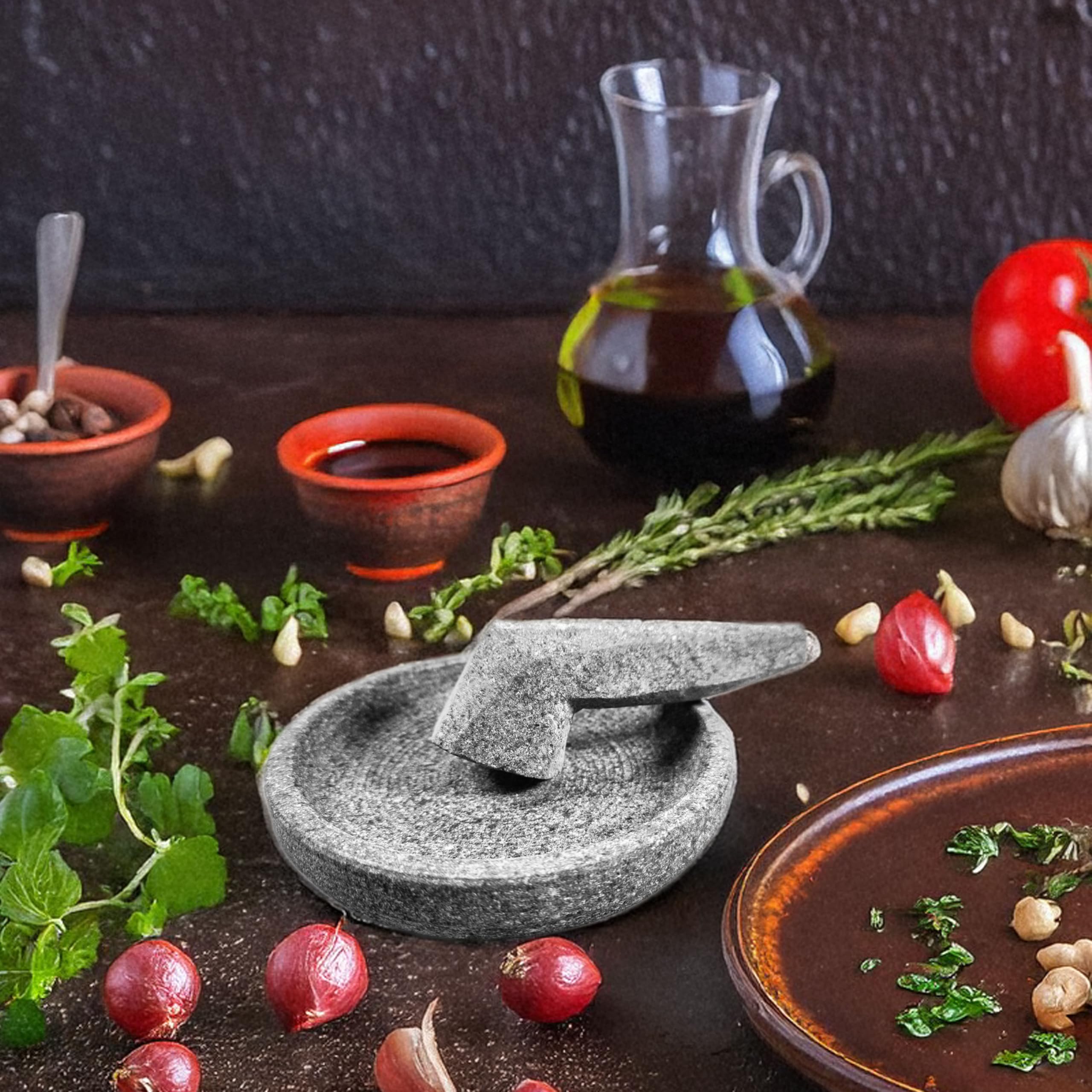 Cobek mortar made of volcanic rock - Traditional crushing and